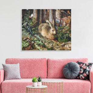 Vintage Hare Woodland Nature Dark Cottagecore Canvas Print
