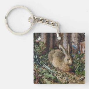 Vintage Hare Woodland Nature Dark Cottagecore Keychain
