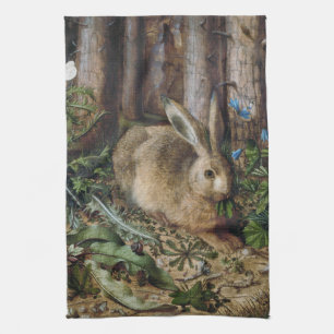 Vintage Hare Woodland Nature Dark Cottagecore Kitchen Towel