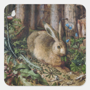 Vintage Hare Woodland Nature Dark Cottagecore Square Sticker