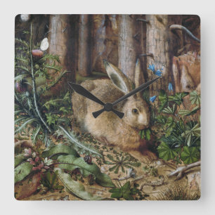 Vintage Hare Woodland Nature Dark Cottagecore Square Wall Clock