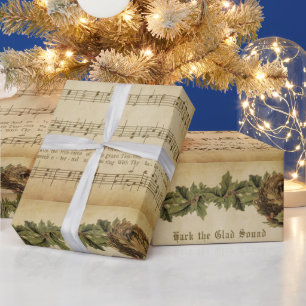 Vintage Hark the Glad Sound Christmas Carol Script Wrapping Paper