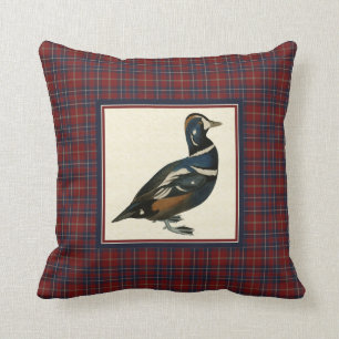 Vintage Harlequin Duck with Plaid Square Pillow