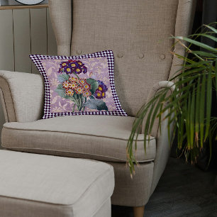 Vintage Harlequin Garden Flower Panel Throw Pillow