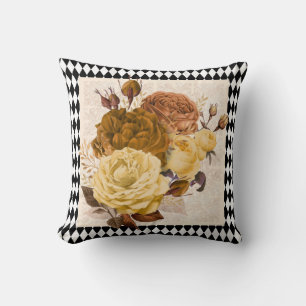 Vintage Harlequin Garden Roses Throw Pillow