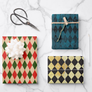 Vintage Harlequin Patterns Wrapping Paper Sheet