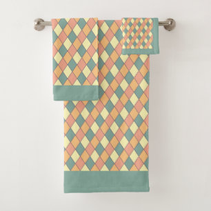 Vintage Harlequine Diagonal in Pastels Monogram Bath Towel Set