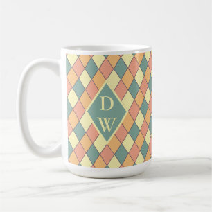 Vintage Harlequine Diagonal in Pastels Monogram Coffee Mug
