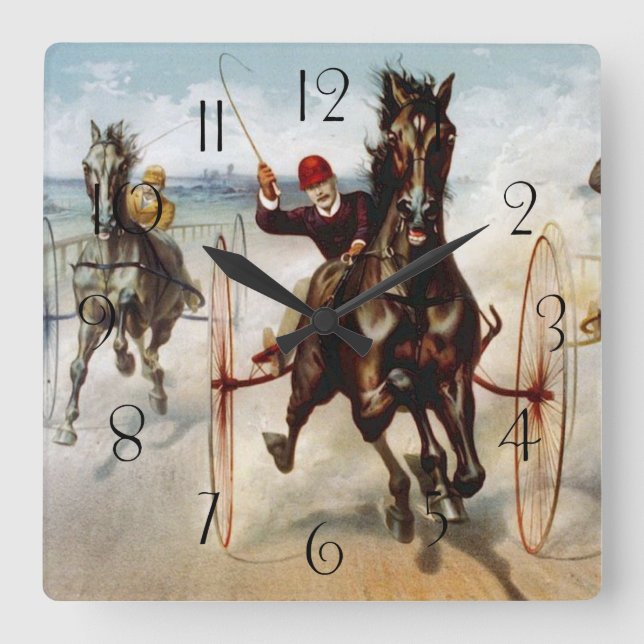 Vintage Harness Racing Square Wall Clock (Front)