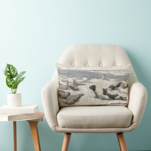 Vintage Harp Seals in Arctic Snow by Louis Fuertes Lumbar Pillow