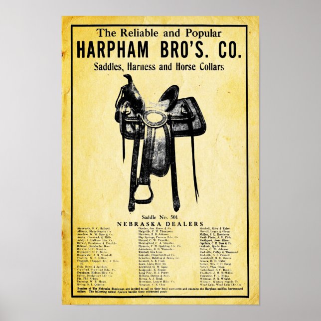 Vintage Harpham Brothers Horse Saddle Ad Print (Front)
