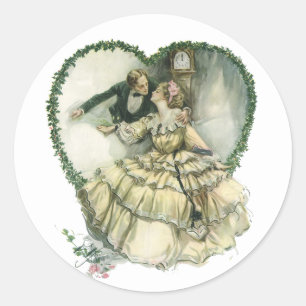 Vintage Harrison Fisher, Christmas Bride and Groom Classic Round Sticker