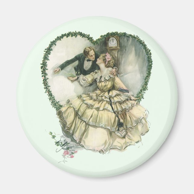 Vintage Harrison Fisher, Christmas Bride and Groom Magnet (Front)