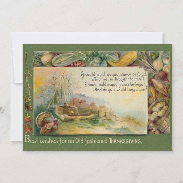 Vintage Harvest Auld Lang Syne Thanksgiving Holiday Card (Front)
