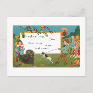 Vintage Harvest Children and Thanksgiving Verse Holiday Postcard