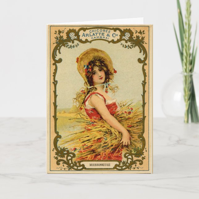 Vintage Harvest Girl Holiday Card (Front)
