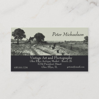 Vintage Harvest Scene Etching Business Card