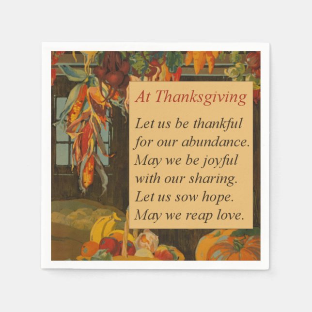 Vintage Harvest Scene Thanksgiving Poem Napkin (Front)
