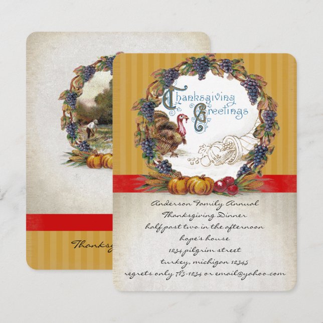 Vintage Harvest Thanksgiving Dinner Invitations (Front/Back)