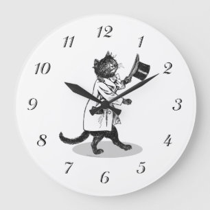 Vintage Hat Chat Horloge murale Chat Numéros noirs