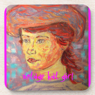 vintage hat girl coaster