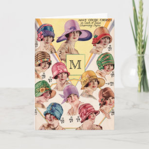 Vintage Hats Custom Monogram greeting cards