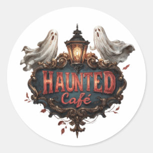 Vintage Haunted Café Design with Ghosts and Lamp Classic Round Sticker