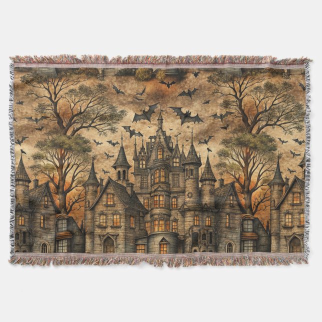 Vintage Haunted House (2) Throw Blanket (Front)