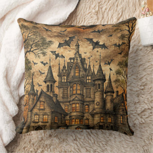 Vintage Haunted House (2) Throw Pillow