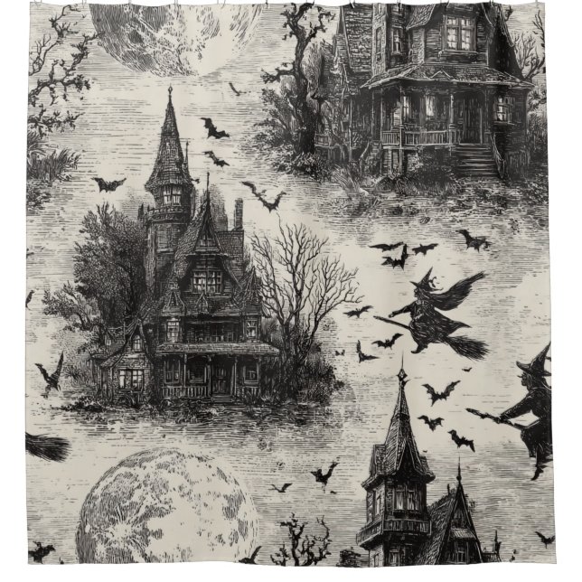 Vintage Haunted House and Witch Toile Pattern (Front)