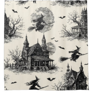 Vintage Haunted House and Witch Toile Pattern (2)