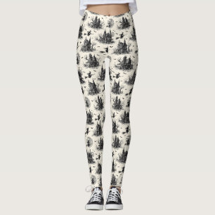 Vintage Haunted House and Witch Toile Pattern (2) Leggings
