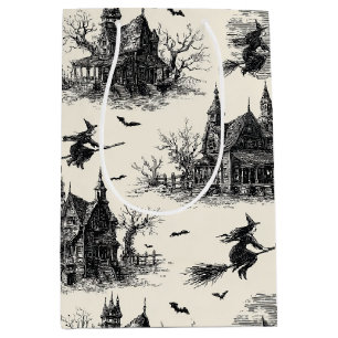 Vintage Haunted House and Witch Toile Pattern (2) Medium Gift Bag