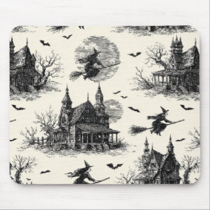 Vintage Haunted House and Witch Toile Pattern (2) Mouse Pad