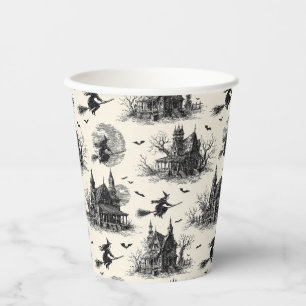 Vintage Haunted House and Witch Toile Pattern (2) Paper Cups