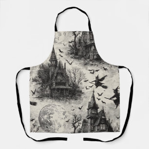 Vintage Haunted House and Witch Toile Pattern Apron