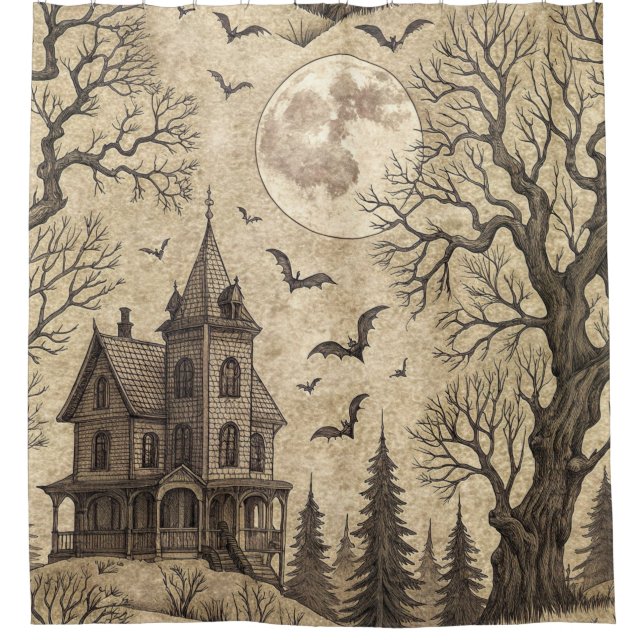Vintage Haunted House & Full Moon (Front)