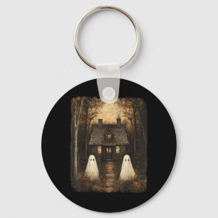 Vintage Haunted House Halloween Spooky Ghost Keychain