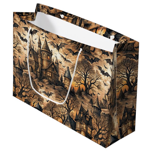 Vintage Haunted House Large Gift Bag (Front Angled)