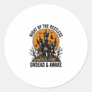Vintage Haunted House Restless Dead Halloween Art_ Classic Round Sticker
