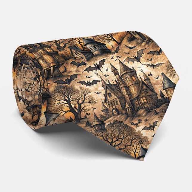 Vintage Haunted House Tie (Rolled)