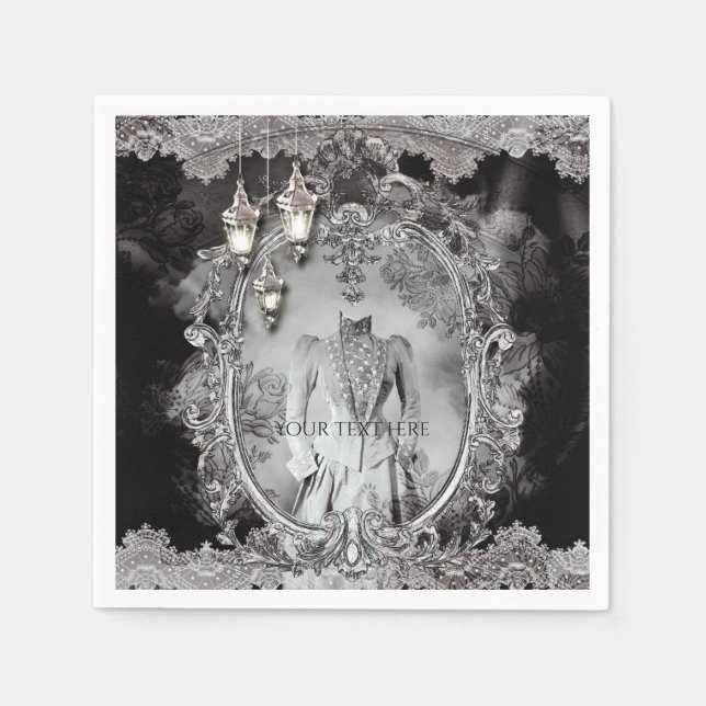 Vintage Haunted Lady Halloween Costume Party Napkin (Front)