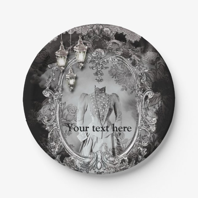 Vintage Haunted Lady Halloween Costume Party Paper Plate (Front)