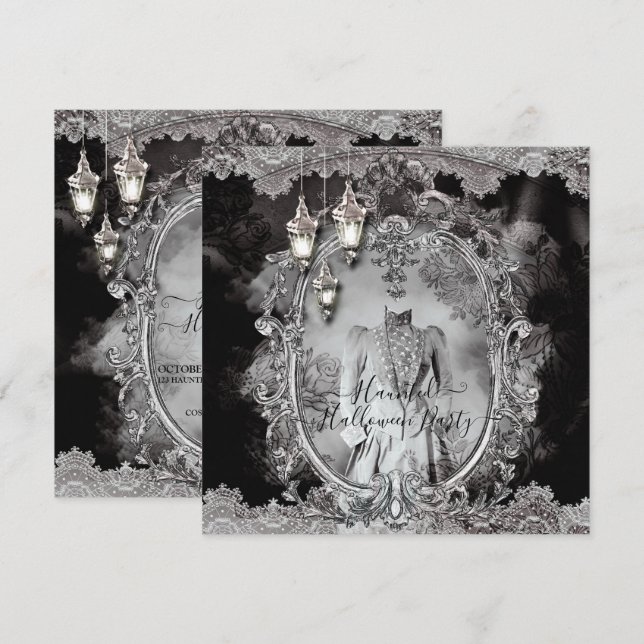 Vintage Haunted Lady Halloween Dinner Party  Invitation (Front/Back)