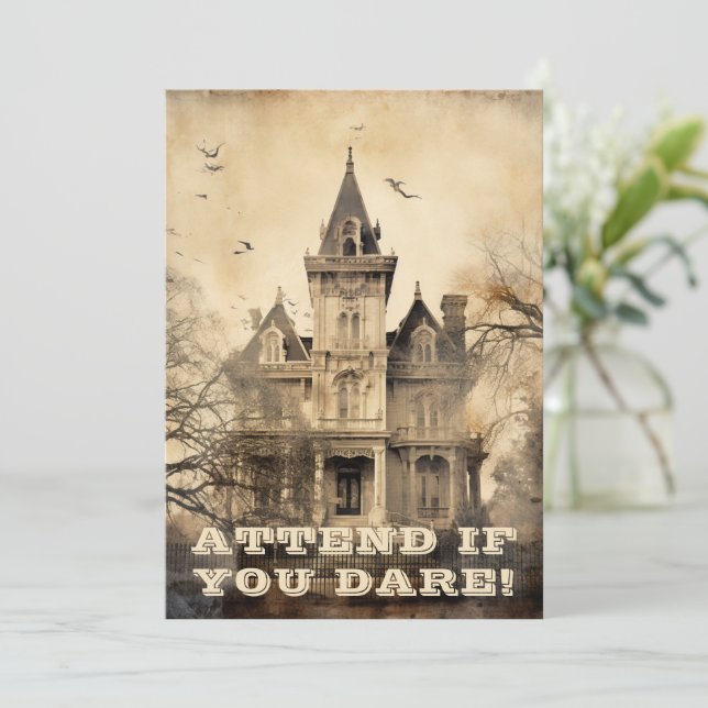 Vintage Haunted Mansion Halloween Party Invitation (Standing Front)