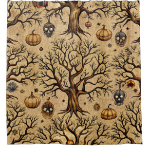 Vintage Haunted Trees & Pumpkin Lanterns Pattern