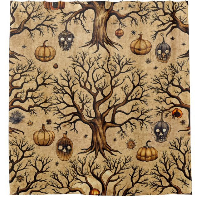 Vintage Haunted Trees & Pumpkin Lanterns Pattern (Front)