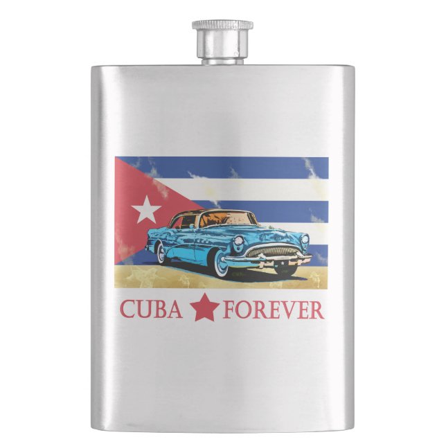 Vintage Havana Cuba Flag Classic Car Hip Flask (Front)