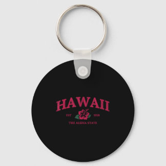 Vintage hawaii aloha state hibiscus flower summer keychain