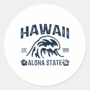 Vintage Hawaii Aloha State Wave Surf Hawaiian Beac Classic Round Sticker